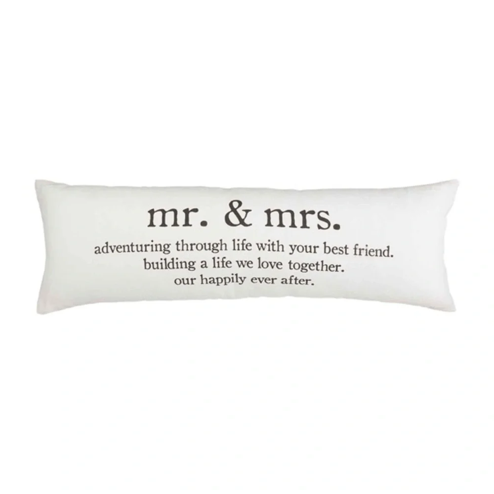 Mr. & Mrs. Long Decorative Pillow - White with Black Text